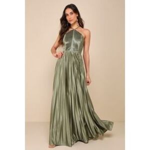 Lulu's Sage Green Halter Maxi Dress